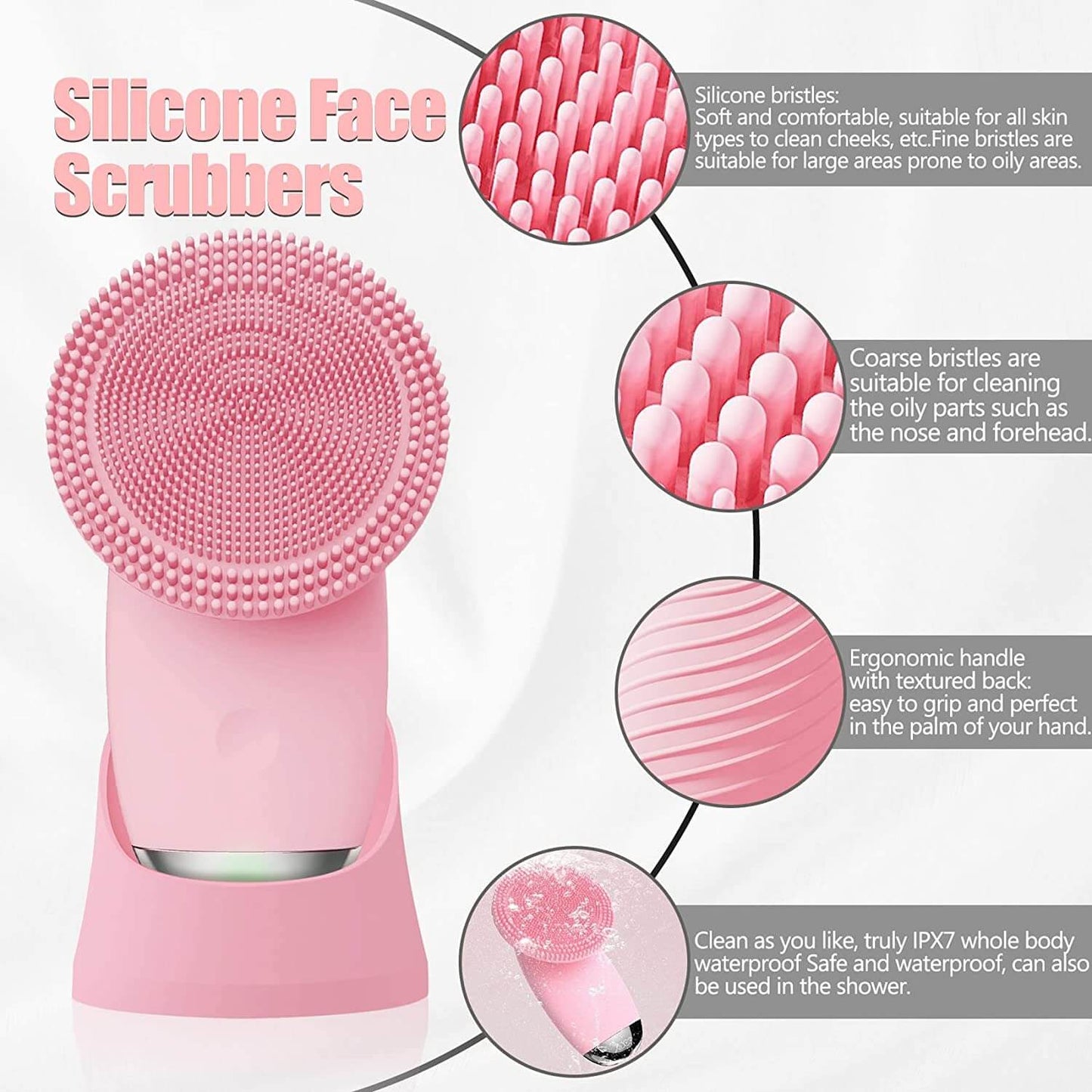 Facial Cleansing Brush, Electric Silicone, pink