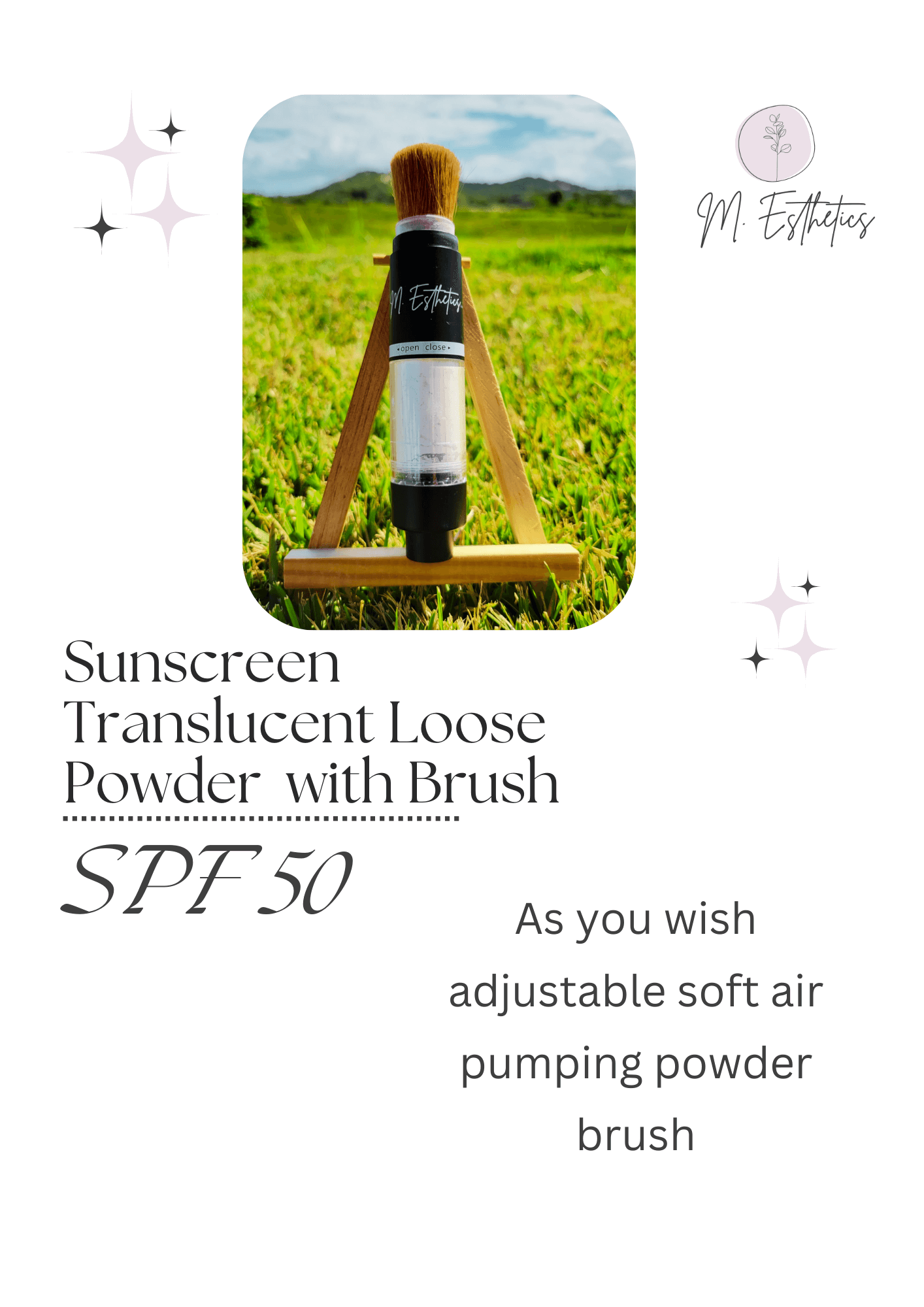 M. Esthetics, Sunscreen Translucent Loose Powder, SPF 50 with Brush